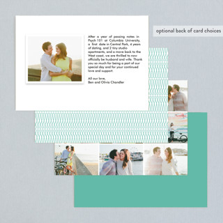 This is a teal wedding announcements with standard by leslie hamer called up and away printing on recycled smooth signature in standard
