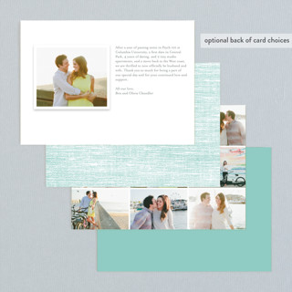 This is a aqua wedding announcements with standard by cambria called simply in love printing on signature in standard