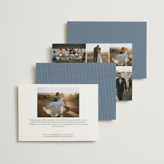 This is a denim wedding announcements with standard by bumble ink called a faraway destination printing on signature in standard