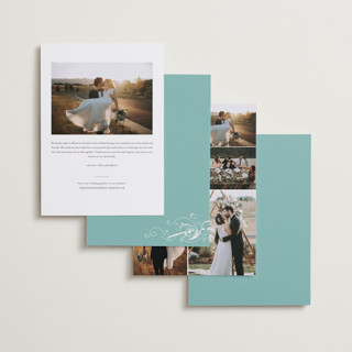 This is a seafoam wedding announcements with standard by Milkmaid Press called celebration printing on signature in standard