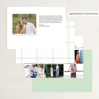 This is a mint wedding announcements with standard by Hudson meet Rose called sealed with a kiss printing on recycled smooth signature in standard