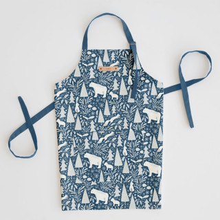 This is a navy aprons by Kristen Knechtel called winter woodland in standard