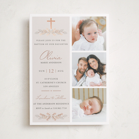 Stacked Blessing FoilPressed Baptism and Christening Invitations by