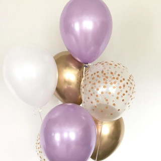 This is a purple party decorations by Marci McCue called lavender and gold balloons | set of 8 standard 11" latex balloons in standard