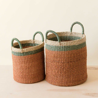 This is a orange accent pieces by LIKHA called coral cylinder basket with handles, nested set of 2 in standard