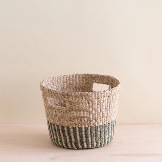 This is a gray accent pieces by LIKHA called grey + natural tapered basket in standard