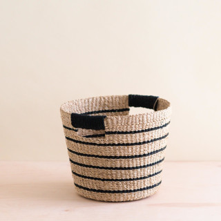 This is a black accent pieces by LIKHA called black stripes tapered basket in standard