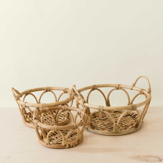 This is a natural accent pieces by LIKHA called rattan fruit basket, set of 3 in standard