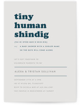 This is a blue baby shower postcard by Corinne Malesic called Tiny Human with standard printing on signature in postcard.