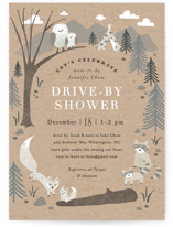 This is a brown baby shower postcard by Jennifer Wick called Woodland's welcome with standard printing on signature in postcard.