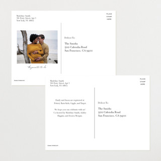 This is a hunter baby shower postcards with standard by Eve Schultz called trellis printing on signature in postcard