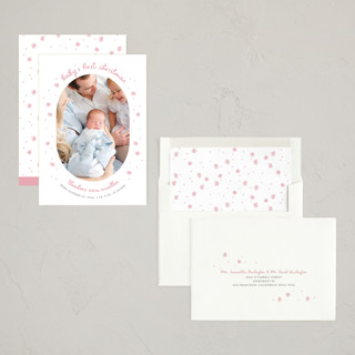 This is a winter rose babys first christmas with standard by Lissabeth Anglin called baby's first printing on recycled smooth signature in standard