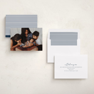 This is a french navy babys first christmas with standard by Angela Thompson called new year baby printing on recycled smooth signature in standard