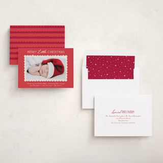 This is a poinsettia babys first christmas with standard by Hooray Creative called merry scallop printing on recycled smooth signature in standard