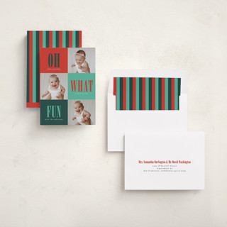 This is a candied apple babys first christmas with standard by Stacy Maalouf called oh what fun printing on recycled smooth signature in standard