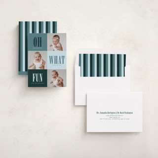 This is a blue spruce babys first christmas with standard by Stacy Maalouf called oh what fun printing on recycled smooth signature in standard