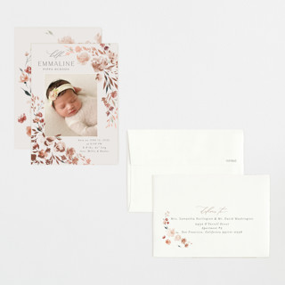 This is a rose foil stamped birth announcements with foil pressed by Nicoletta Savod called grace printing on recycled smooth signature in petite