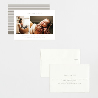 This is a clay foil stamped birth announcements with foil pressed by Carolyn Nicks called simply sweet printing on recycled smooth signature in petite