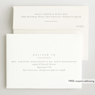 This is a clay foil stamped birth announcements with foil pressed by Carolyn Nicks called simply sweet printing on recycled smooth signature in petite