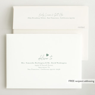 This is a sage foil stamped birth announcements with foil pressed by Jen Tips called our little sweetheart printing on recycled smooth signature in standard