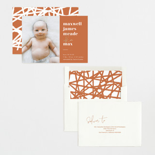This is a desert foil stamped birth announcements with foil pressed by Lehan Veenker called a.k.a. printing on recycled smooth signature in standard