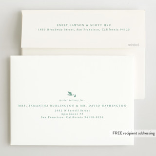 This is a mint foil stamped birth announcements with foil pressed by Carolyn Nicks called new delivery printing on recycled smooth signature in standard