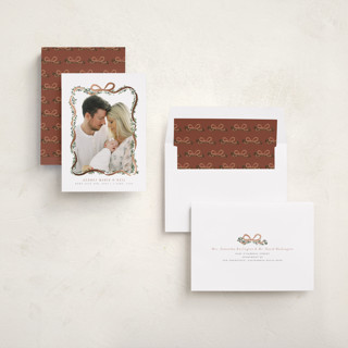 This is a brick foil stamped birth announcements with foil pressed by Itsy Belle Studio called ribbonly frame printing on recycled smooth signature in standard