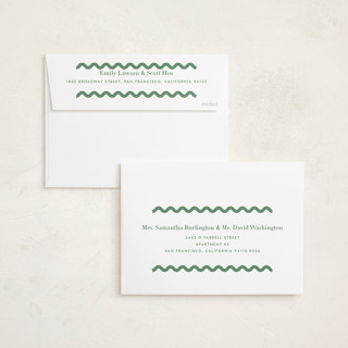 This is a clover foil stamped birth announcements with foil pressed by Megan Davis called ric rac printing on recycled smooth signature in standard