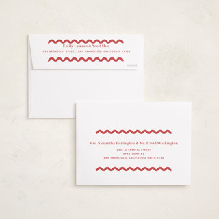 This is a cinnabar foil stamped birth announcements with foil pressed by Megan Davis called ric rac printing on recycled smooth signature in standard