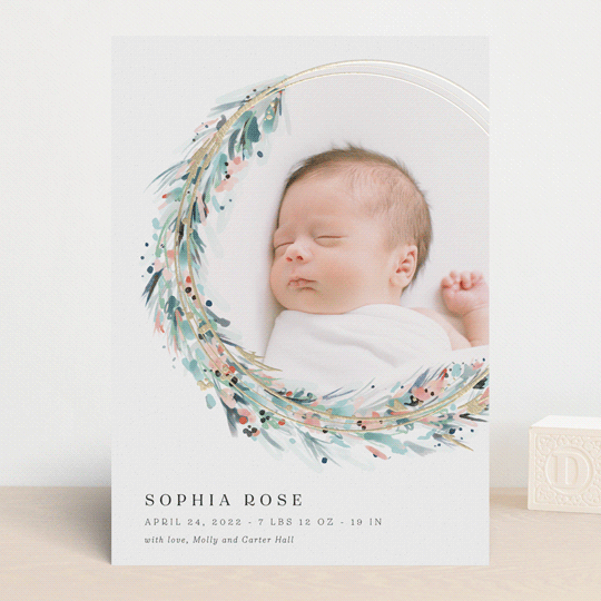 Mod Wreath FoilPressed Birth Announcements by Kaydi Minted