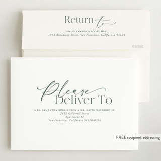 This is a forest foil stamped birth announcements with foil pressed by Jackie Crawford called scripted welcome printing on recycled smooth signature in standard