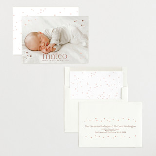 This is a rose foil stamped birth announcements with foil pressed by Gwen Bedat called milky way printing on recycled smooth signature in standard