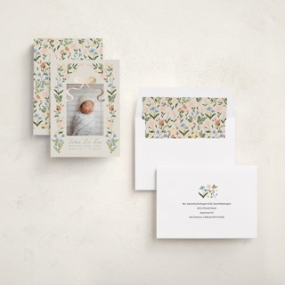 This is a soft linen foil stamped birth announcements with foil pressed by Tasha Meurer called garden lullaby dream printing on recycled smooth signature in standard