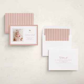 This is a cupcake foil stamped birth announcements with foil pressed by Christy Hy Lee called classic rocking horse printing on recycled smooth signature in standard