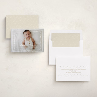This is a daisy foil stamped birth announcements with foil pressed by Stephanie Heinrich Godbout called tiny treasure printing on recycled smooth signature in standard