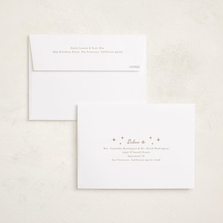 This is a linen foil stamped birth announcements with foil pressed by Nicole Walsh called scattered stars printing on recycled smooth signature in standard
