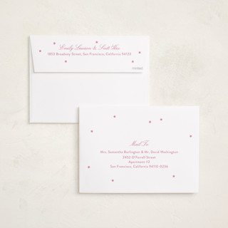 This is a ballet slipper foil stamped birth announcements with foil pressed by Megan Davis called plum perfect printing on recycled smooth signature in standard