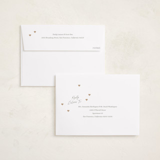 This is a linen foil stamped birth announcements with foil pressed by Robert and Stella called lots of love printing on recycled smooth signature in standard