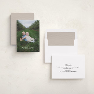 This is a oatmeal foil stamped birth announcements with foil pressed by Adelyn T. called twinkle printing on recycled smooth signature in standard