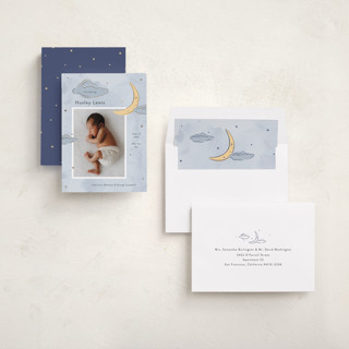 This is a night foil stamped birth announcements with foil pressed by letterfix called sweet dreams printing on recycled smooth signature in standard