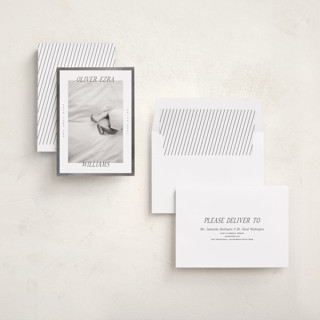This is a pearl foil stamped birth announcements with foil pressed by Claudia Orengo called edgy printing on recycled smooth signature in standard