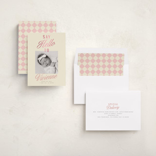This is a lemonade foil stamped birth announcements with foil pressed by Everett Paper Goods called adeline printing on recycled smooth signature in standard