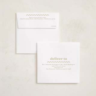 This is a almond foil stamped birth announcements with foil pressed by Creo Study called glimmering ric-rac printing on recycled smooth signature in standard