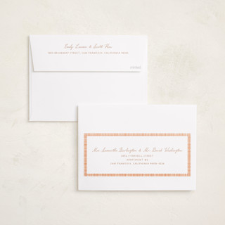 This is a peach foil stamped birth announcements with foil pressed by Creo Study called patio printing on recycled smooth signature in standard