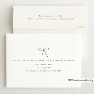 This is a cloud foil stamped birth announcements with foil pressed by Baumbirdy called little bow printing on recycled smooth signature in standard