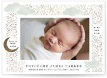 This is a green foil stamped birth announcement by Alethea and Ruth called Nighttime with foil-pressed printing on triplethick in standard.