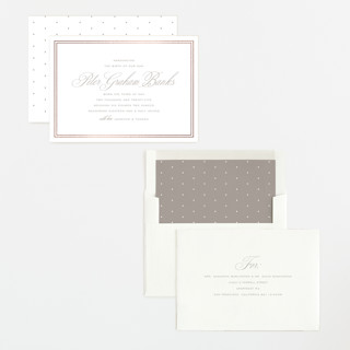 This is a stone foil stamped birth announcements with foil pressed by Megan Davis called scholarly charm printing on signature in standard