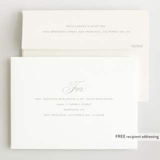 This is a stone foil stamped birth announcements with foil pressed by Megan Davis called scholarly charm printing on signature in standard