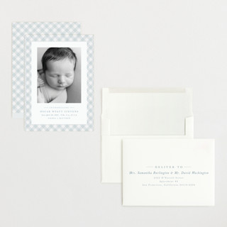 This is a sky grand birth announcements with standard by Lea Delaveris called checked printing on recycled smooth signature in grand