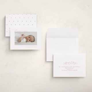 This is a rose grand birth announcements with standard by Jenna Holcomb called sweetest printing on recycled smooth signature in grand